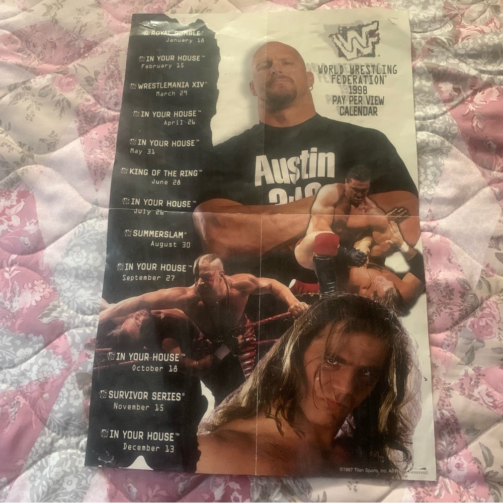 Vintage WWF 1998 Pay-Per-View Calendar Poster Copyright 1997